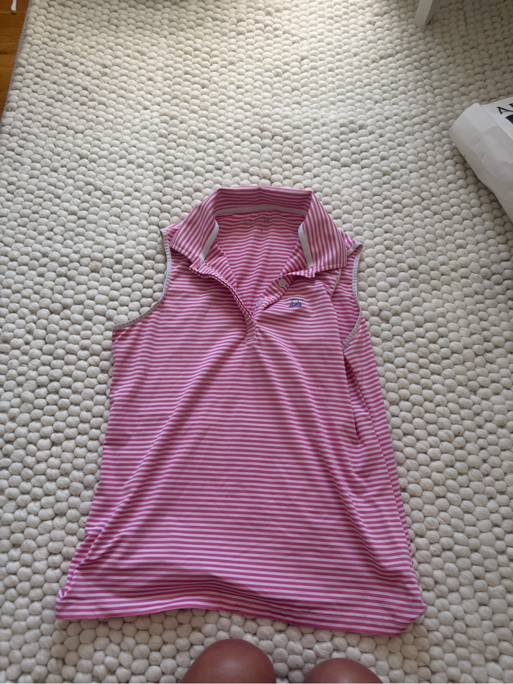 Sleeveless Pink Striped Polo Top